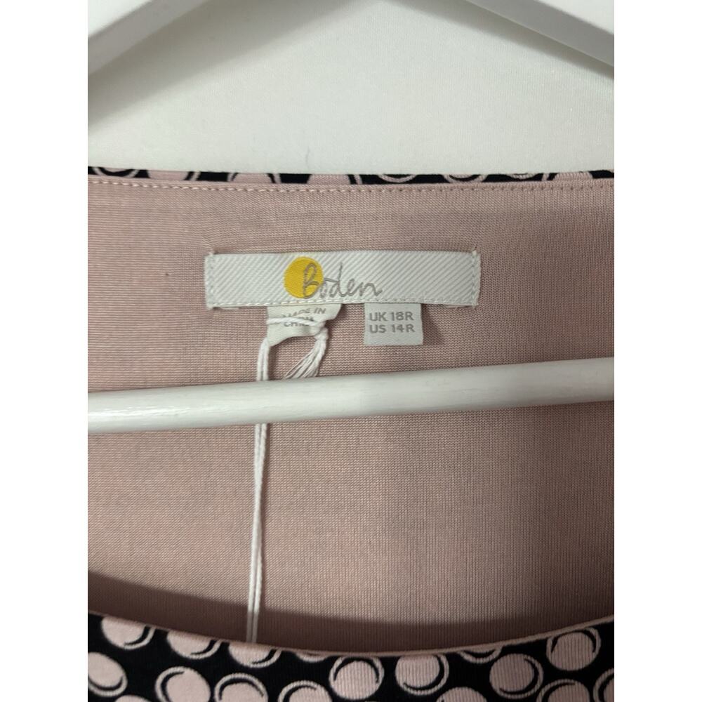 Boden Dress 14 Knee Polka Dot Black Pink Stretch Fit Flare New - Picture 3 of 13